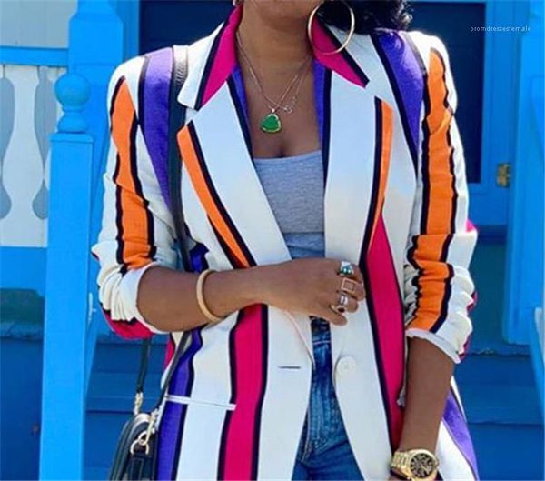 

blazers fashion striped printed lapel neck casual contrast color women coats women designer clothes spring womens designer, White;black