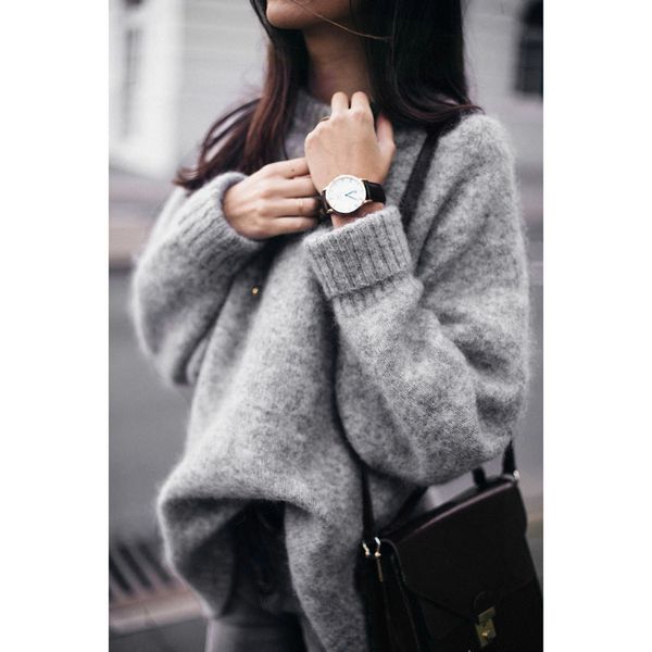 

long sleeve long womens sweater casual o-neck loose knitwear pullover grey autumn winter fashion casaco feminino, White;black