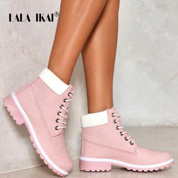 

lala ikai pu nubuck snow boots women plus size ankle boots round toe low heel fur velvet platform winter 014n0882 -49, Black