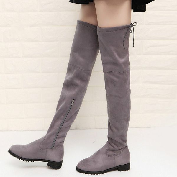 

dropshipping 2018 slim boots over the knee high suede women snow boots women's fashion shoes winter thigh high woman, Black