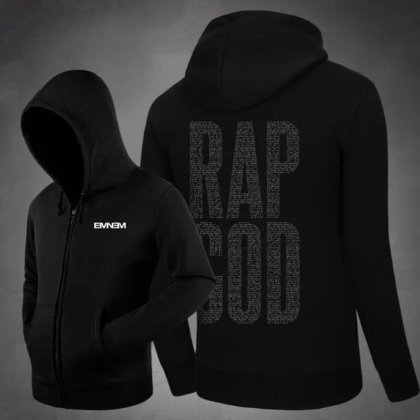 

new rap god eminem hoodies fleece zip up cardigans mens hiphop em rapper hoodie streetwear hoody j8ipbw, Black