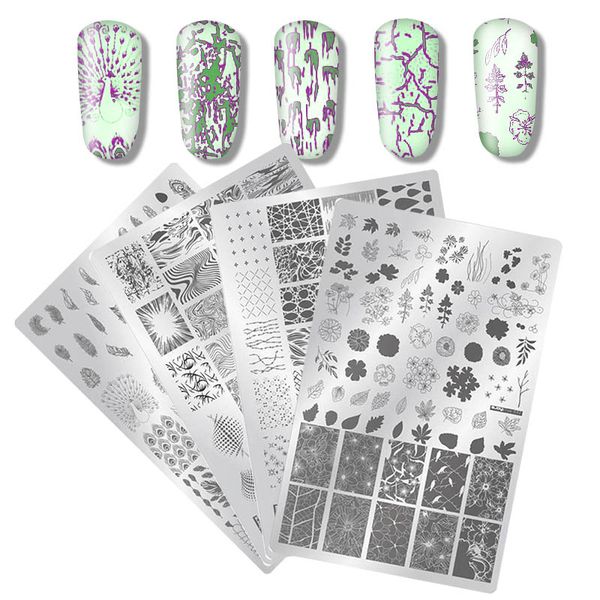 

1pc mixed stamping nail art image plates stainless steel 9.5*14.5cm couple love plaid line manicure stencil tools, White