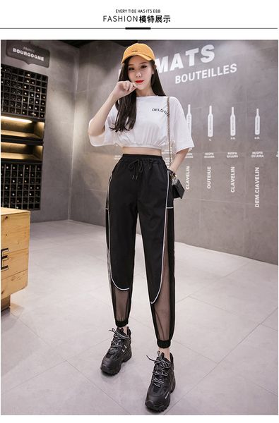 

harlan pants thin 2020 new casual pants children's loose binding mesh quick drying casual capris, Black;white