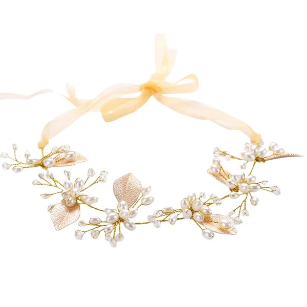 

floral wedding headpiece beads bride headband leaves bridal hair accessories for women and girls, Golden;white