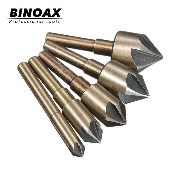 

binoax 5pcs/set industrial countersink drill bit round shank quick change 1/4"-3/4