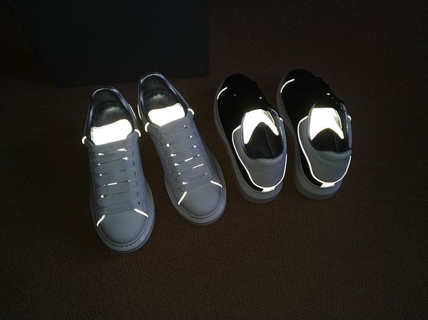 

designer shoes 3m reflective platform casual shoes triple white black mens women genuine leather flats lover party wedding shoes 35-46