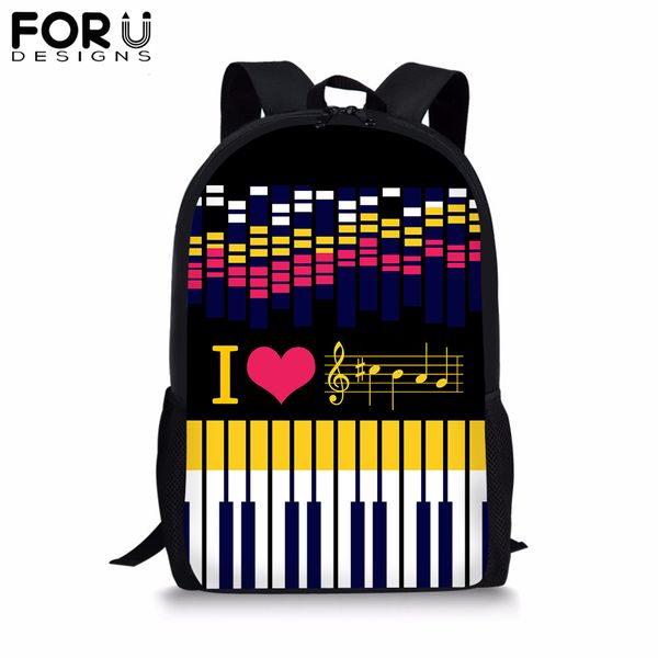 

forudesigns kpop piano motes backpacks for women black rucksack fashion teenage girls school bag mochila 16 inch book bag