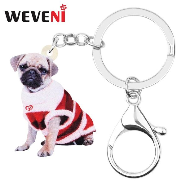 

weveni acrylic christmas costume pug dog key chain animal key ring car purse bag keychain jewelry for women girl men charm gift, Silver