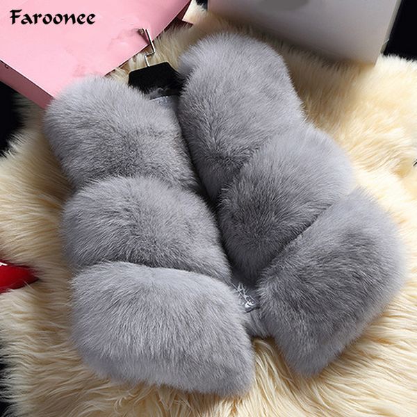 

faroonee new 2018 winter women's thick warm faux fox fur vest fashion o-neck short fur coat for women outwear q4793, Black