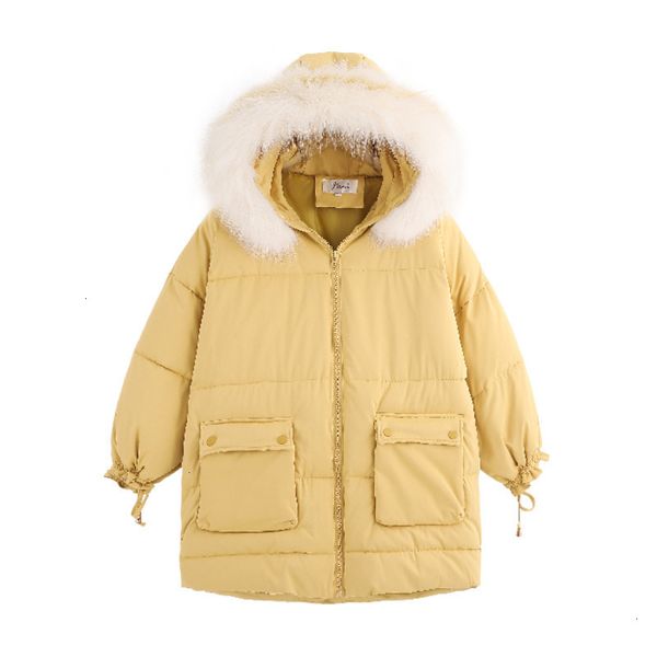 

long down cotton padded jacket women's 2019 ukraine winter warm korean-style loose bf large fur collar hooded thick coat, Black