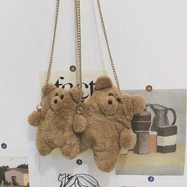 

women girl cute animals clutch shoulder messenger plush casual bags fashion sweet fur soft multifunction coin purses crossbody, White