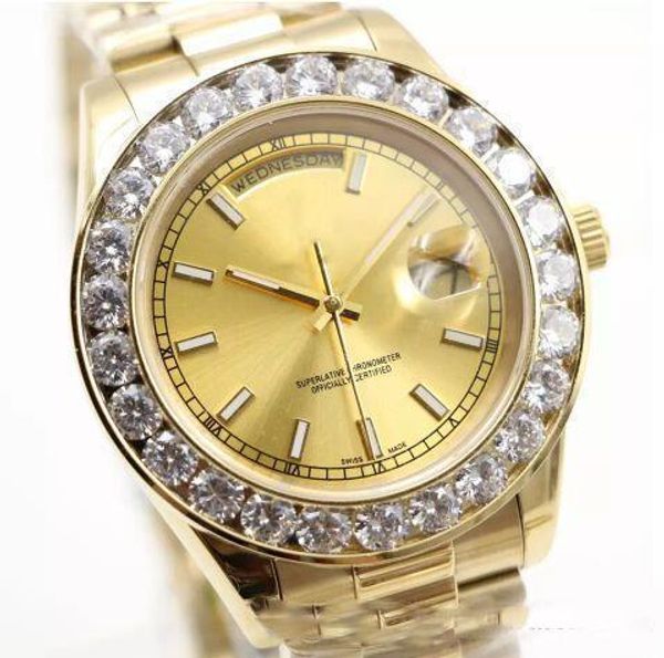 

2018 fashion mens watch big diamond gold face full stainless steel original strap automatic movement mens watches, Slivery;brown