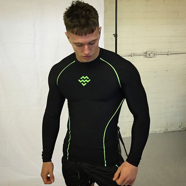 

men compression long sleeve t-shirt run jogging quick dry t shirts male gym fitness bodybuilding skin tight tees clothing, Black;blue