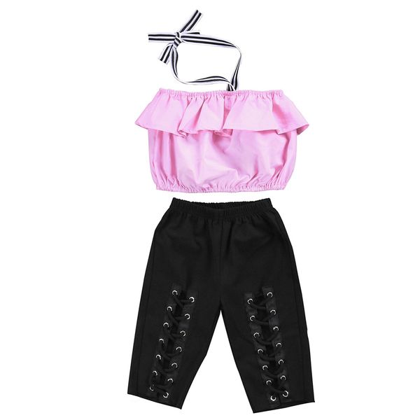 

2 pieces solid self tie and bondage pants set for toddler girl clothes, White