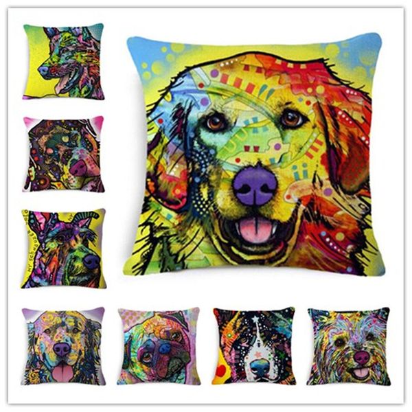 

fashion cushion european style new home decor square cojines dogs printed cotton linen sofa&bed throw pillow