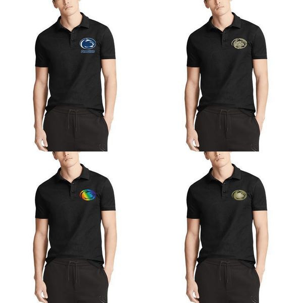 

мужская дизайнерская печать penn state nittany lions футбол синий логотип черная хлопчатобумажная рубашка поло ретро персонализированный чем, White;black