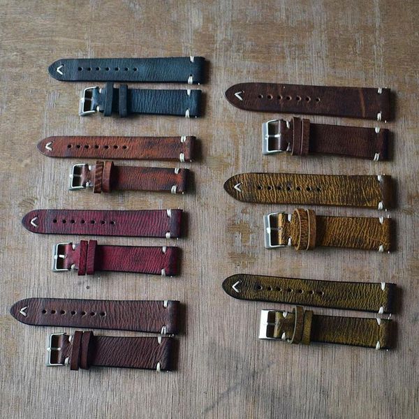 

vintage women men replacement genuine leather watch band stitching bracelet new, Black;brown
