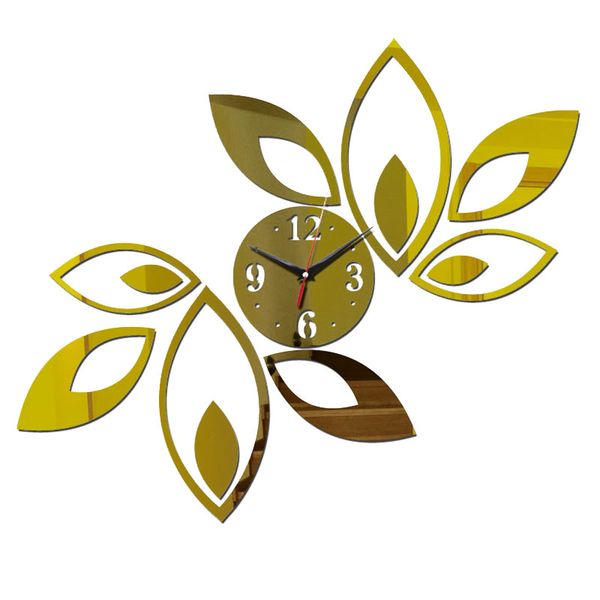 

household decoration wall clock innovate concise arylic mirror leaf decor practical wall clock