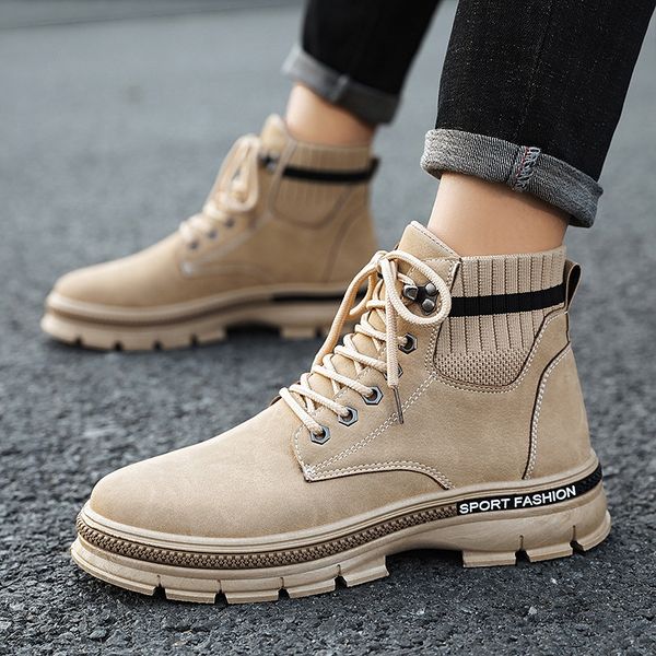 

autumn and winter men's boots leather high-boots casual british martin boots keep warm retro style wear-resistant non-slip soles, Black