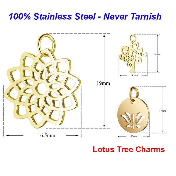 

5pcs/lot 100% stainless steel yoga lotus charms vnistar high polished life of tree pendant lotus diy jewelry findings supplies, Bronze;silver