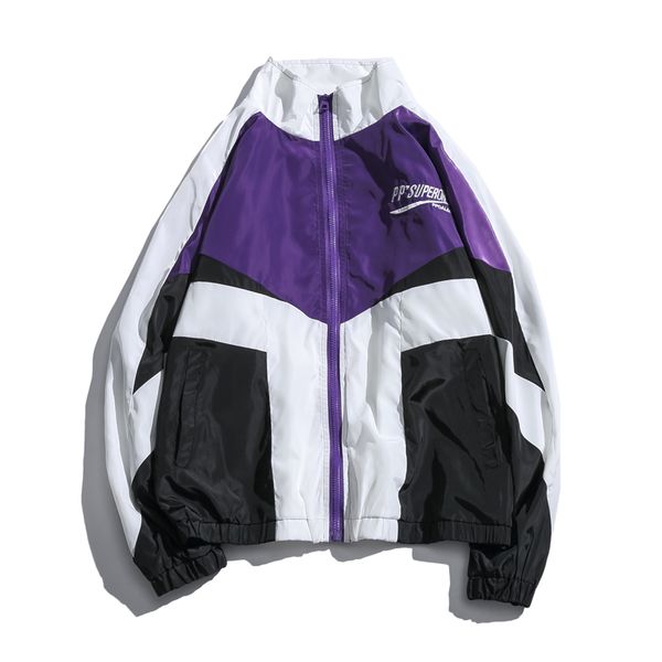 

vintage colorful color block patchwork jackets hip hop casual embroidery full zip up outdoor coats 2019spring, Black;brown