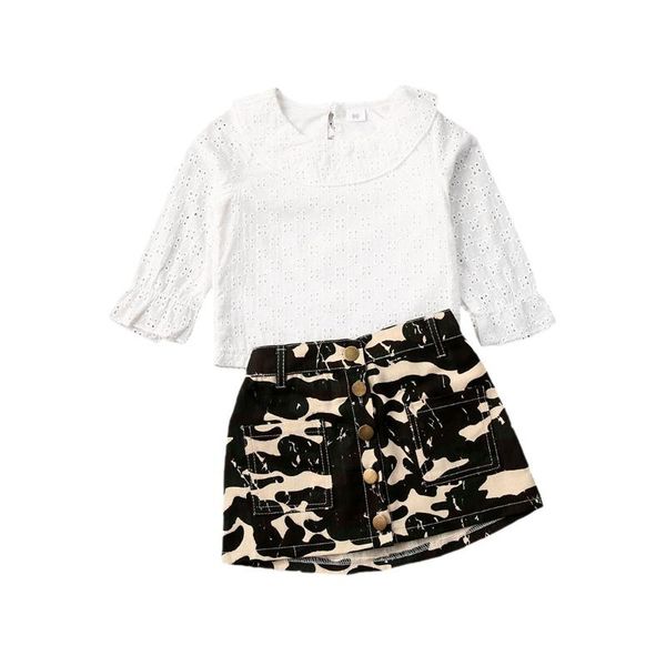 

new kids little girls long sleeve clothes summer skirt dress set kids cute outfits 2pcs set, White