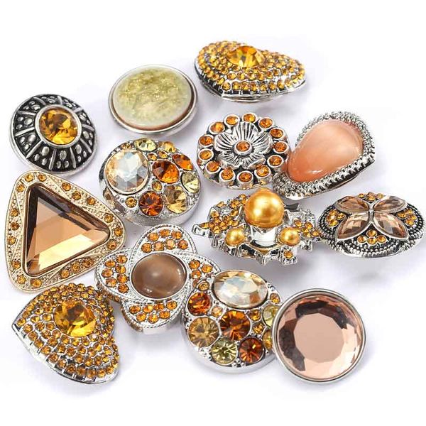 

rivca jewelry wholesale 10pcs/lot mix color many rhinestone styles charm metal ginger snap button bracelets for woman, Black