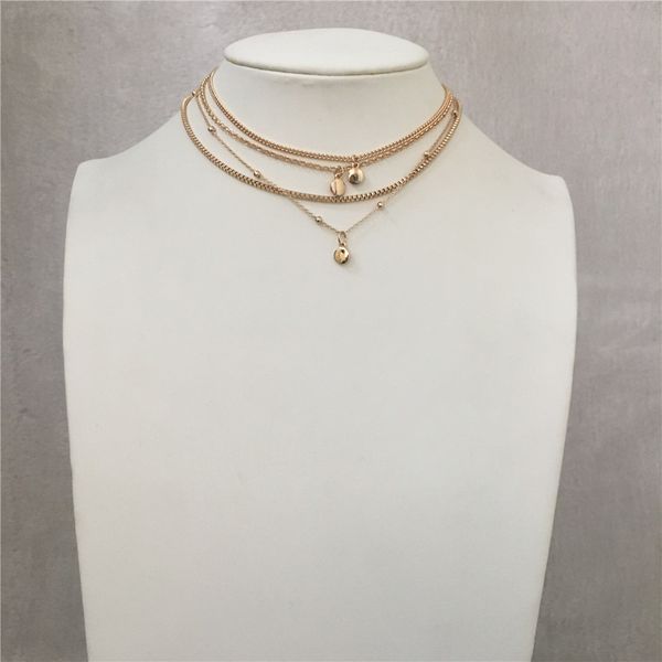 

gold trendy round pendant three layered delicate necklace for women girl, Golden;silver