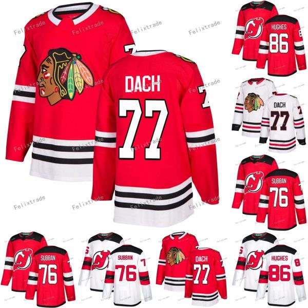 

77 kirby dach chicago blackhawks 86 jack hughes new jersey devils p.k.subban hockey jersey double stitched in stock, Black;red