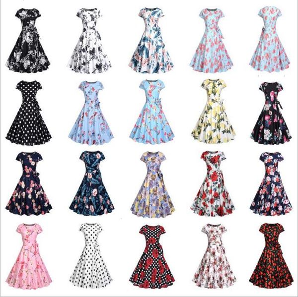 Acheter Vêtements Femme 50 Ans Hepburn Robes Robe Rétro Dété Robe De Soirée De Mariage Vintage Floral Robes Moulantes Slim Vestidos Vêtements Pour