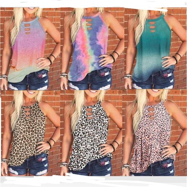 

women t shirt tie-dye leopard vest sleeveless shirt spring summer casual o-neck pullover girls romewear clothes s-3xl d61201, White