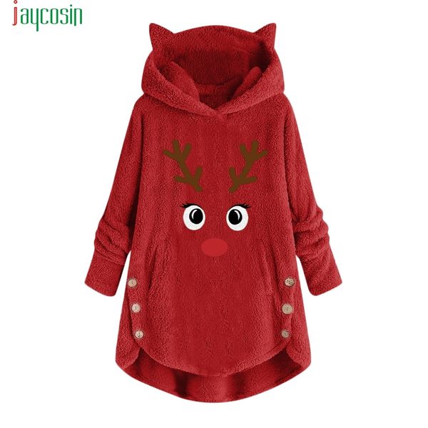 

толстовка женщины негабаритные руно пуловер топ для счастливого рождества симпатичные длинным рукавом с ушами женщин одежда осень зима, Black