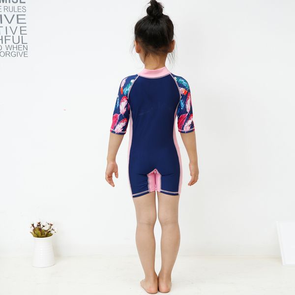 

girl swimsuit 1-9 years baby swimming wear solid and print patchwork with swimming cap beach wear, White