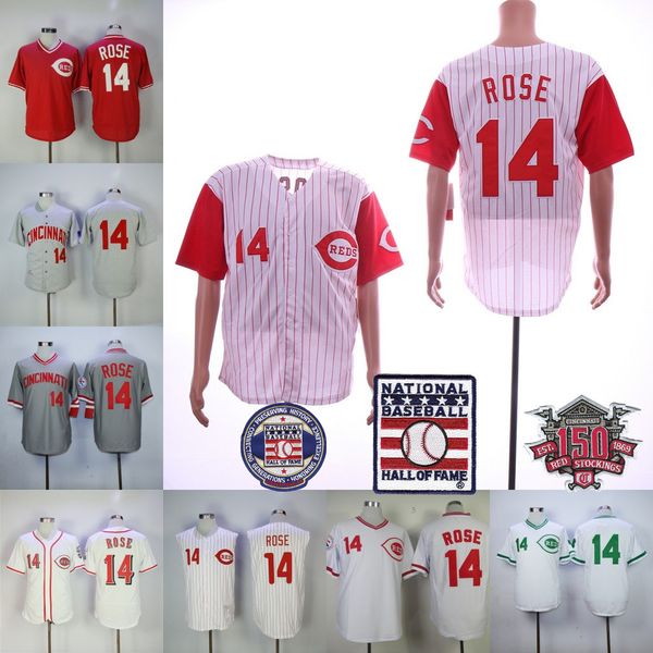 

14 Pete Rose Jersey With 150th Hall of Fame Patch Vintage All Stitched Cincinnati Montreal Expos Baseball Jerseys White Grey Pullover