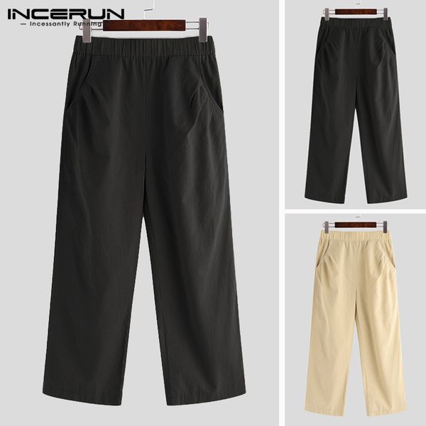 

incerun men casual pants joggers cotton elastic waist baggy hip-hop solid trousers men retro streetwear wide leg pants 2019 5xl, Black
