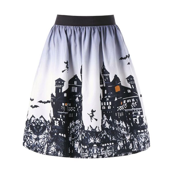 

women's skirts pumpkin halloween day polka dot printed performance a-line skirt evening party skirt swing skirts, Black