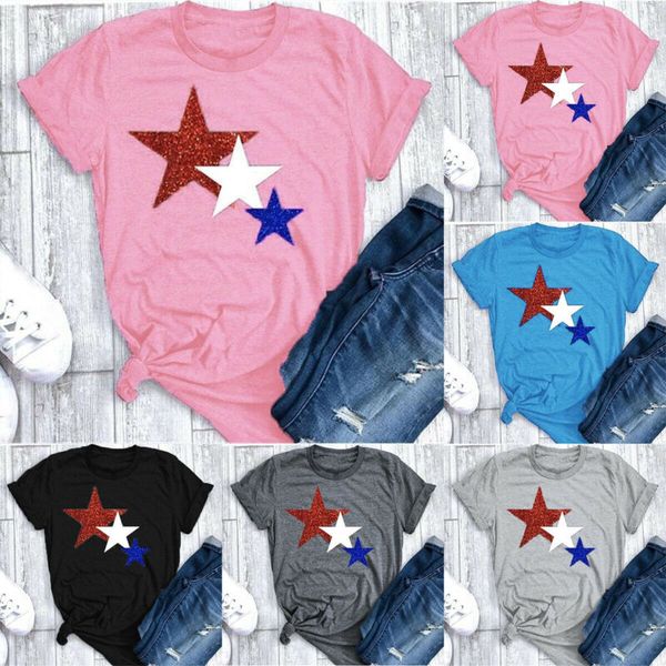 

Womens Short Sleeve Star Printed Loose Casual Summer T-Shirt Blouse Tops Shirt