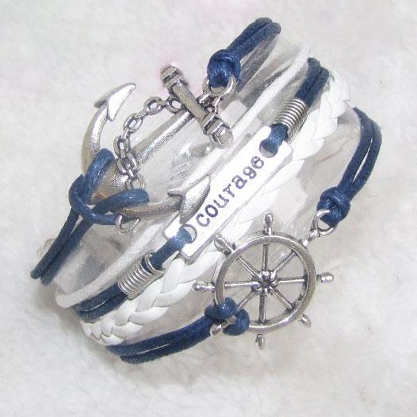 

20шт / много мужества якорь руль ювелирных изделий браслета шарма бесконечность браслет плетеный браслет кожи обруча браслеты моды, Golden;silver