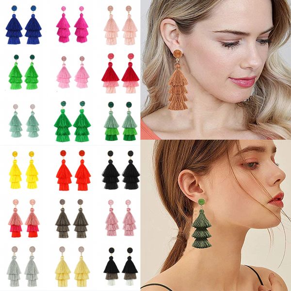 

kimter fashion tassel earrings for women lady drop dangle colorful layered tiered thread fringe stud earring bohemian jewelry m955f, Silver
