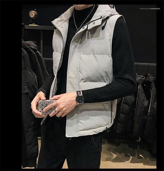 

stand collar thick winter vests luxury teenager mens casual clothing designer mens solid vests fashipn zipper, Black;white
