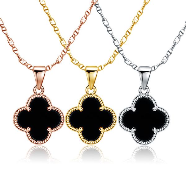

2019 new 925 sterling silver necklace colors double-fased four leaf clover pendants necklace agate shell clavicle fashion jewelrry for gift, White