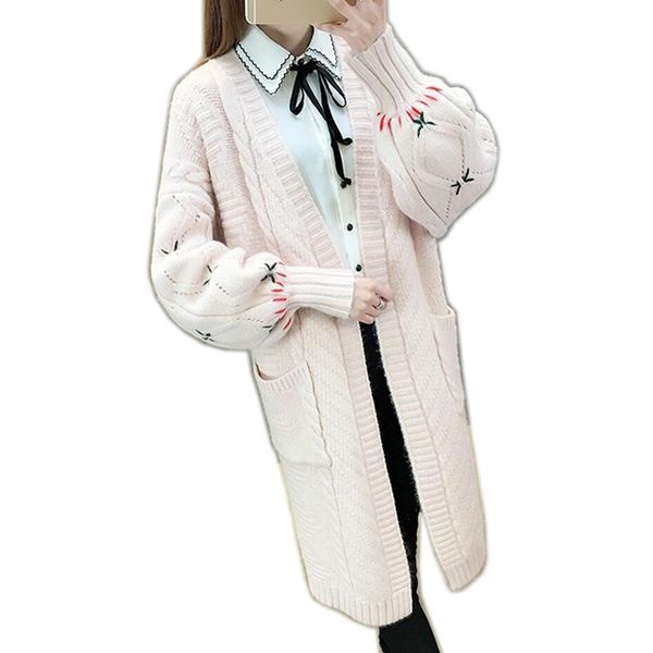 

women sweater long cardigan 2019 fashion autumn winter long sleeve loose knitted cardigan female sweaters coat, White