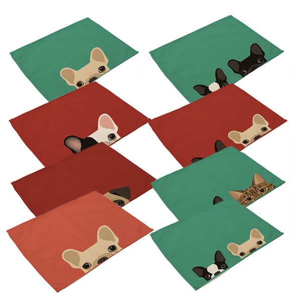 

cute dog pattern cotton linen western pad placemat insulation dining table mat anti-skid coasters kitchen accessories