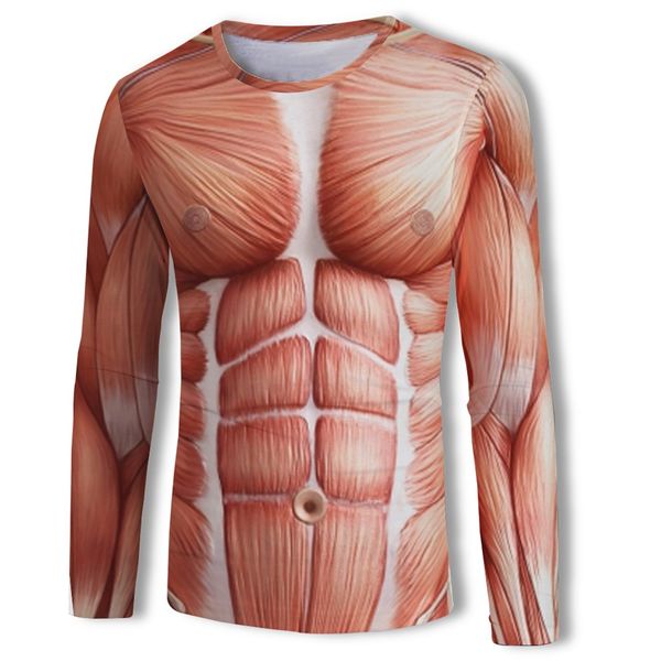 

new print 3d t-shirt chest muscles autumn fashion women's / men's fun funny long-sleeved t-shirt fitness clothing, White;black