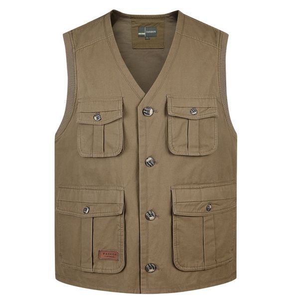 

2019 new men casual autumn winter thick sleeveless pgraph vest mens multi pocket solid color cotton v-collar waistcoat 4xl, Black;white