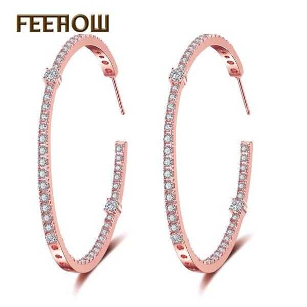 

feehow zirconia fashion big round hoop earrings for women wedding dinner party anniversary birthday gift ze037b, Golden;silver
