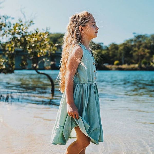 

girl dress 2020 new baby cotton dresses pattern solid birthday button design dress женская детская летняя одежда детская одежда для девочек, White