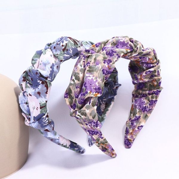 

sweet chiffon pleated womens hair hoop pastoral daisy lavender floral bandana pleated wrinkled vacation headband, Slivery;white