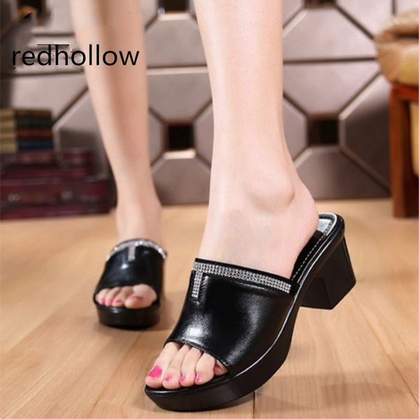 

summer woman shoes platform sandals wedge beach flip flops high heel slippers for women fashion slides crystal shoes size 34-43, Black