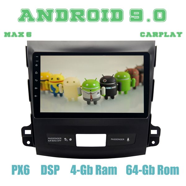 

px6 android 9.0 car gps radio player for mitsubishi outlander 2007-2012 with dsp hdmi 4+64gb auto stereo multimedia headunit car dvd